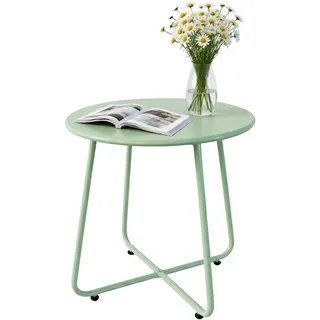 Relaxdays Beistelltisch Metall, HxD: 46 x 44 cm, wetterfest, Tisch für drinnen & draußen, runder Balkontisch, grün