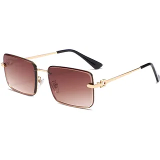 Long Keeper Rechteckige Sonnenbrille Damen Vintage Randlos Retro Brille mit UV Schutz Sonnenbrille Eckig Ohne Rahmen für Damen Herren