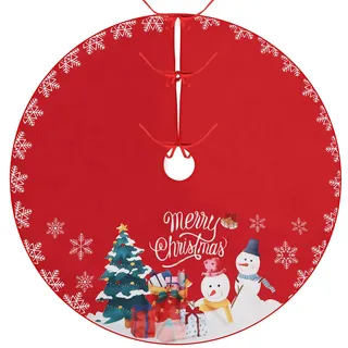 Bigqin Weihnachtsbaum Rock, 120cm Rot Weihnachtsbaum Decke, Retro Weihnachtsbaumdecke Unterlage rund, Schneeflocke Weihnachtsbaumrock für Weihnachtsdekoration Drinnen und Draußen