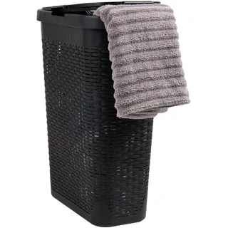 Mind Reader Basket Collection, schmaler Wäschekorb, 40 Liter Fassungsvermögen, ausgeschnittene Griffe, befestigter Klappdeckel, belüftet, schwarz