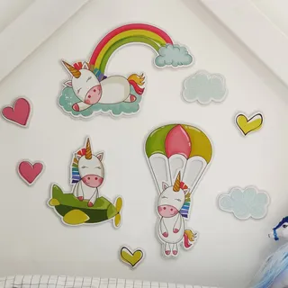 CREARREDA Einhorn Wandaufkleber für Kinder, Gummi, Matt, Wasserdicht, Cartoon, Kinderzimmer, Wand, Einhorn, Purpur
