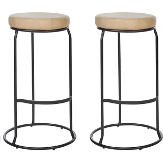 BELIANI Barhocker 2er Set Beige Kunstleder-Bezug und Metall Ohne Lehne mit Fußstützen Retro Design Sitzmöbel Wohnzommer Küche Bar Wohnküche Ausstattung - Beige, Schwarz