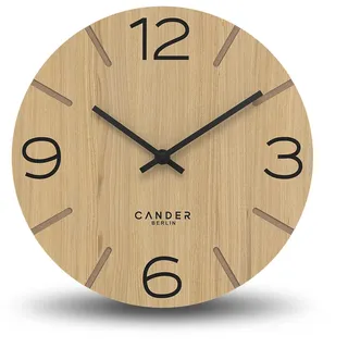 Cander Berlin MNU 2730 I Wanduhr Holz lautlos 30 cm modern Eichenfurnier Vintage ohne Ticken Wohnzimmer Büro Küche analog