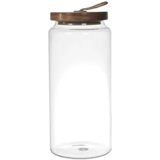 HOME DECO FACTORY, KA0262, Glass jar with Acacia lid, elegant Design for The Kitchen, optimal Food Preservation, Easy to clean, H 23 cm, Transparent, Brown