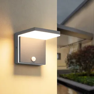 LED Wandleuchte Aussen Innen mit Bewegungsmelder,12W Aussenlampe IP54 wasserdichte,Aluminium Modern Wand Lampe 3000K Warmweiß Außenleuchte,Wandlampe Außen für Terrasse Eingang Garten Balkon,Anthrazit