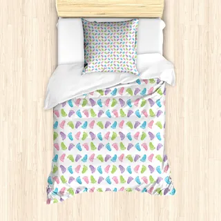 ABAKUHAUS Baby Mantele, Kinder Foot Muster, Milbensicher Allergiker geeignet mit Kissenbezügen, 135 cm x 200 cm - 80 x 80 cm, Mehrfarbig