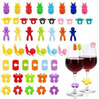 Huanmin Glasmarkierer Buntes, 48 Stück Glas Markierung TrinkgläSer, Glasmarker Silikon, Glasmarkierer, Weinglasmarkierer für Weinglas, Tassen, Trinkglas, MartinigläSer