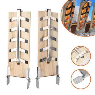 Vigevee Flammlachsbrett Räucherbrett 2er Set   Flammlachsbretter Flammlachs Halterung Zedernholz Edelstahl Holzplatten - Braun