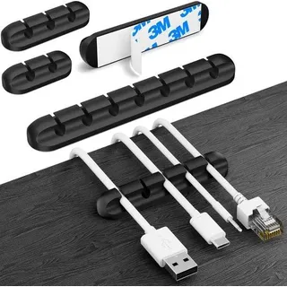 Unyqoos® Selbstklebendes Kabelmanagement-Set (4er) – TRP-Kabelhalter, starke Klebkraft, rückstandsfrei entfernbar, universell für USB- & Ladekabel, Büro & Zuhause - Schwarz