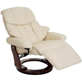 Robas Lund Relaxsessel Calgary 2, Fernsehsessel Sessel, Echtleder 150kg belastbar ~ creme, Walnuss-Optik