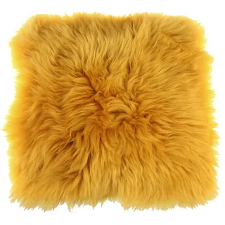 MACOSA Dekofell eckig vers. Farben 35 cm echtes Lammfell modern Sitzplaid Sitzkissen Deko-Fell Tischdeko Echtfell Sitzauflage Stuhlkissen Fellteppich klein (Gelb)