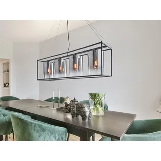 LED Balken Pendelleuchte 4 flammig Schwarz Lampenschirme Rauchglas - 115cm lang - Schwarz