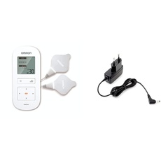 TENS-Gerät OMRON HeatTens zur entspannenden Wärmebehandlung bei Muskel- und Gelenkschmerzen & Universal-Netzteil (HHP-CM01) für OMRON Oberarm-Blutdruckmessgeräte