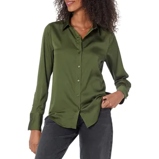 Amazon Essentials Damen Bluse aus Satin mit Knopfleiste (in Übergröße erhältlich), Dunkeloliv, Größe XXL