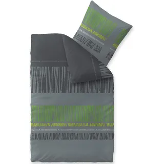 CelinaTex Touchme Biber Bettwäsche 155 x 220 cm 2teilig Baumwolle Bettbezug, Set, Bettgarnitur für Sommer und Winter, ganzjährig, pflegeleicht, Anni grau schwarz grün