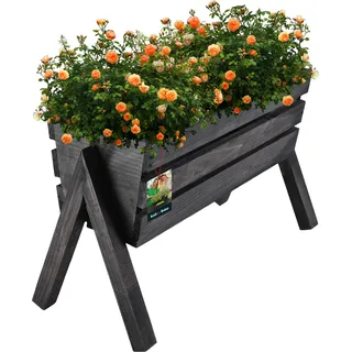 KOTARBAU® Blumenkasten auf Beinen 40,5 x 18 x 28,5 cm Schwarz Kräuter Hochbeet Balkon Holz Pflanzkasten Hochbeet für Terrasse und Balkon Gemüsebeet Hochbeete - Schwarz