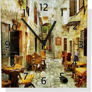 Wallario Design Wanduhr Italienische kleine Gasse aus Aluverbund, Größe 30 x 30 cm - Gelb