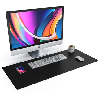 CSL Tischunterlage Schreibtischunterlage 90 x 40cm - Premium PU-Leder Schreibunterlage - zusätzliche Anti Rutsch Beschichtung - wasserdicht - XXL Mauspad für Büro u Home Office 900x400 mm Schwarz