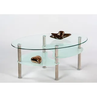 Stolkom Couchtisch »Wave Glastisch, Wohnzimmertisch, Beistelltisch Glas BxHxT 90x41x55 cm« Sicherheitsglas 8mm stark, Ablage in Milchglas, Tisch Oval
