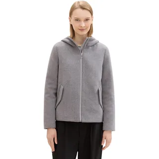 TOM TAILOR Denim Damen Kurzjacke mit Kapuze,33761 - Dark Grey Melange, XL