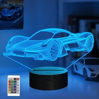 Attivolife Fahrzeug 3D Nachtlicht für Kinder, Sports Racing Illusion Optische Nachttischlampe 16 Farben Ändern mit Fernbedienung Kinderzimmer Dekor Neuheit Geburtstagsgeschenk für Jungen Männer kind