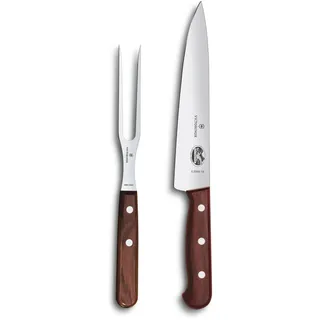 Victorinox Wood, Profi Tranchier-Set, 2-teilig, Tranchiermesser und Gabel, Rostfreier Stahl, Edler Holzgriff, braun