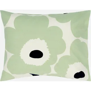 Kissenbezug MARIMEKKO "UNIKKO", grün (sanftes weiß, sage, dunkelblau), B:80cm L:80cm, Seersucker, Obermaterial: 100% Baumwolle, Kissenbezüge, Kissenbezug, in 80x80cm, passend zum Bettbezug UNIKKO