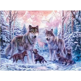 YEESAM ART Neuheiten Malen nach Zahlen Erwachsene Anfänger, Wald Schnee Wolf Familie Tier Schnee Bäume 40x50 cm Leinen Segeltuch, DIY ölgemälde Weihnachten Geschenke (Wolf, Mit Rahmen)