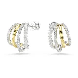 Swarovski Hyperbola Kreolen, Weiße Mini-Ohrringe im Edlen Metallmix mit Strahlenden Swarovski Kristallen in Verschiedenen Schliffen