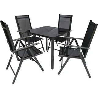 Garten-Essgruppe VCM "5 tlg. Alu Glas Tisch Gartenset Sitzgruppe 80 SW", schwarz (anthrazit), B:80cm T:80cm, Obermaterial: 100% Metall MT., Sitzmöbel-Sets, Garten-Essgruppe