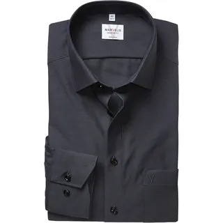 MARVELIS Langarmhemd Businesshemd, Basic, New-Kentkragen, leicht tailliert, schwarz