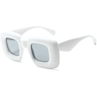 Long Keeper Eckige Sonnenbrille Damen Herren - Groß Vintage Rechteckige Sonnenbrille Y2k Retro Rave Party Vintage Brille Bunt Dicke Rahmen, 62 mm