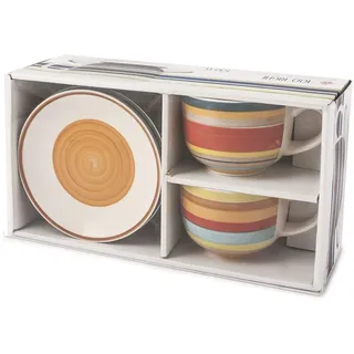 HOME 731327 100 Righe Set 2 Jumbo-Tassen mit Untertasse, Stoneware, c530