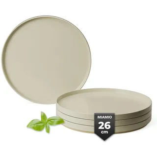 MiaMio – Teller Set 4er / Keramik Geschirr Set für 4 Personen, Steingut Tafelservice beige matt, Spülmaschinen- und Mikrowellenfest – Sierra Kollektion (Hell, Große Teller (4x))