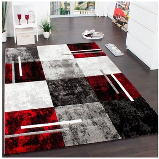 Paco Home Teppich Modern mit Konturenschnitt Karo Muster Grau Schwarz rot