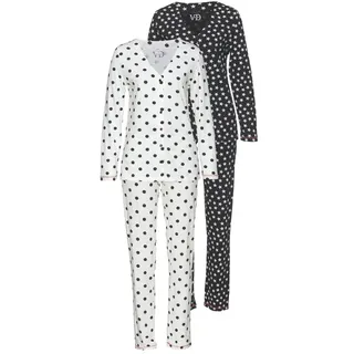 VIVANCE Dreams Pyjama 2 Stück, 4 tlg. mit großen Punkten und Sternen, schwarz-weiß