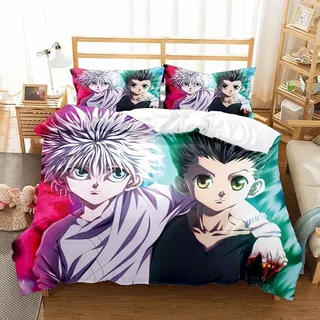 3tlg. Anime Hunter x Hunter 3D Druck Bettbezug Set Kinder Bettwäsche Kissenbezug - Gon Freecss Killua Zoldyck T09 - 200 x 220cm