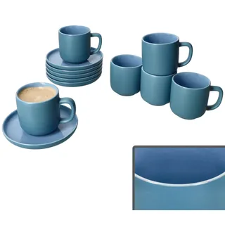 Ritzenhoff 6er Set Jasper Espressotassen & Untertassen Ozeanblau für 6 Personen - Blau