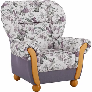 Sessel HOME AFFAIRE "Milano, bequemer Ohrensessel im Landhaus-Stil", lila (flieder, flieder geblümt), B:99cm H:107cm T:89cm, Chenille (70% Polyacryl, 30% Polyester);Chenille (70% Polyacryl, 30% Polyester) auf Korpus und Zierkissen, Sitz und Rücken im Blumenmuster »Paradise« (100% Polyester), Sessel, Sessel, Hochlehnsessel