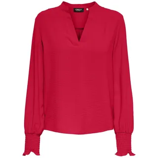 Only Blusenshirt ONLMETTE V-NECK LS SMOCK TOP NOOS WVN rot M (38)