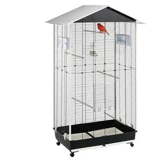 Ferplast Vogelkäfig, Vogelvoliere NOTA MEDIUM Kanarienvogel, Zebrafinken, Wellensittiche, aus Metal, Dach aus Aluminium, Inkl. Zubehör Sitzstangen Drehbare Futternäpfe Räder, 95 x 64 x h 165.5 cm.
