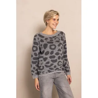Strickpullover ZHRILL "ZHISABELLA", Damen, Gr. XXL, grau leo, Strick, Obermaterial: 58% Polyester, 33% Polyamid, 9% Wolle, regular fit hüftlang, Rundhals, Pullover Strickpullover, Leoparden Muster, Regular Fit