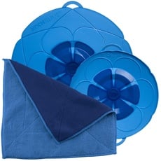 Kochblume Spar-Set für Töpfe von 14 bis 24 cm mit Microfasertuch als Set in der bunten Box | Silikon Überkochschutz für Töpfe und Pfannen (hellblau)