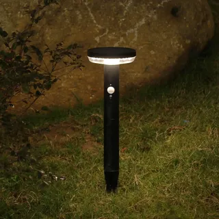 DAWALIGHT LED Solar Standleuchte Außen mit Stecker 3 Modus 3000K Gartenleuchte Wegeleuchte mit Bewegungsmelder Runden IP44 Wasserdicht Pollerleuchte für Garten Terrasse Einfahrt, Edelstahl, Schwarz