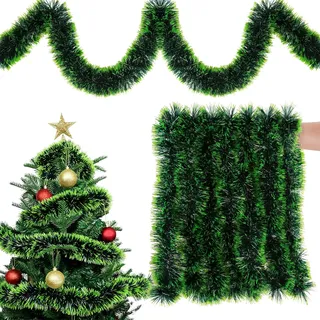 18m Grün Weihnachtsgirlande, Lametta Girlande Weihnachtsgirlande, Treppengirlande Kunststoff, Girlande Weihnachten Künstliche Tannengirlande Deko Weihnachten für Weihnachtsdeko, Türkranz, Fensterbank
