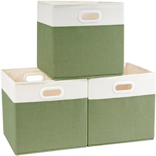 Stoffaufbewahrungsboxen, 33x33x33cm Faltbarer Aufbewahrungskorb für Schrank, Regal und Kleidung, Waschbar (Grün/Weiß, 3 Stück) - Grün, Weiß