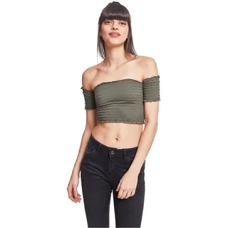 Urban Classics Damen Ladies Cropped Cold Shoulder Smoke Top Top, per Pack Grün (Olive 00176), Large (Herstellergröße: L)