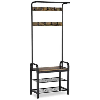 VASAGLE Garderobenständer mit Schuhbank 72 x 183 x 33,7 cm Braun/Schwarz
