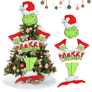 SilverChry Weihnachtselfen-Dekorationen für Weihnachtsbaum 5 Stück, Christbaumschmuck Grinch, Weihnachtsbaumspitze, Baumschmuck, für Feiertags, Weihnachts, Heim und Partydekorationen