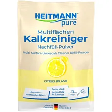 HEITMANN pure | Multiflächen Kalkreiniger Nachfüllbeutel | natürliches Pulver zum Auflösen | sanft und umweltschonend | Starke Reinigungswirkung | gegen Kalk, Seifenreste & Wasserflecken | 25g